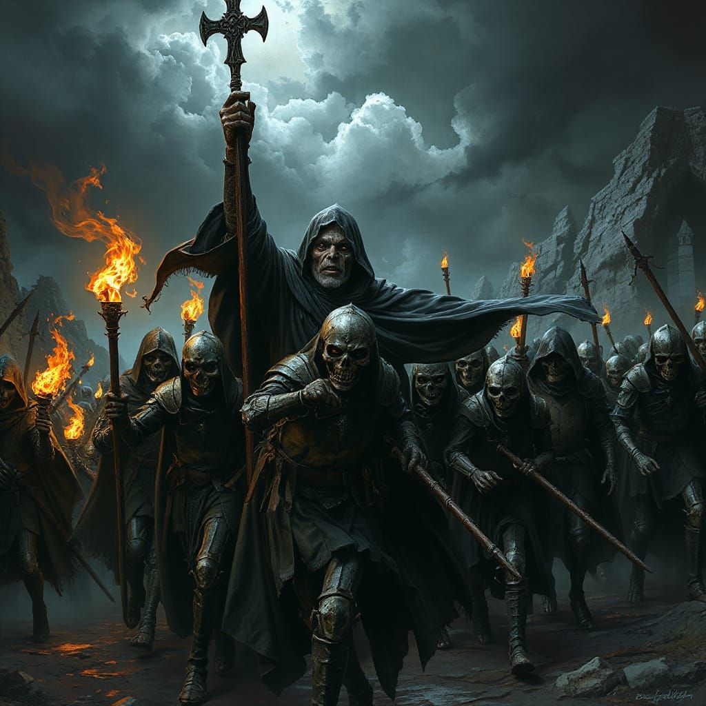 Medieval Army of Undead Knights in Dark Fantasy Style
