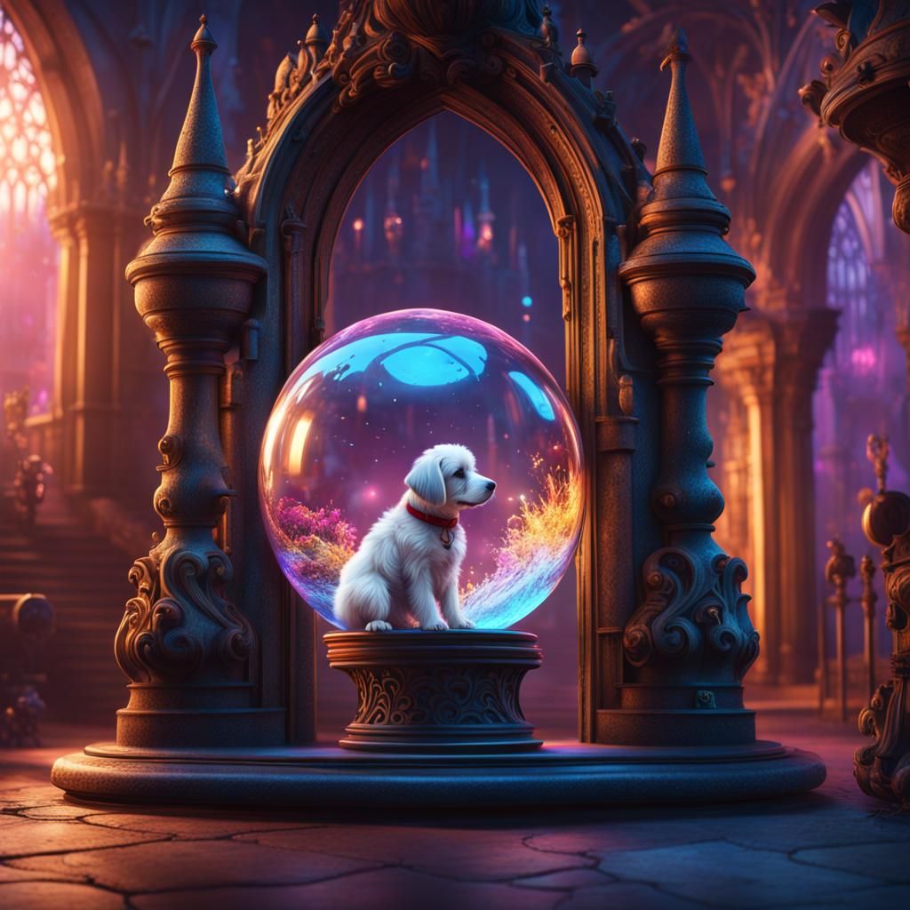 Psychedelic Fantasy Castle in Glass Ball, Matte Painting