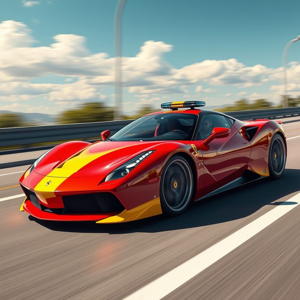 Futuristic Ferrari in Bold Fire Engine Red and Yellow
