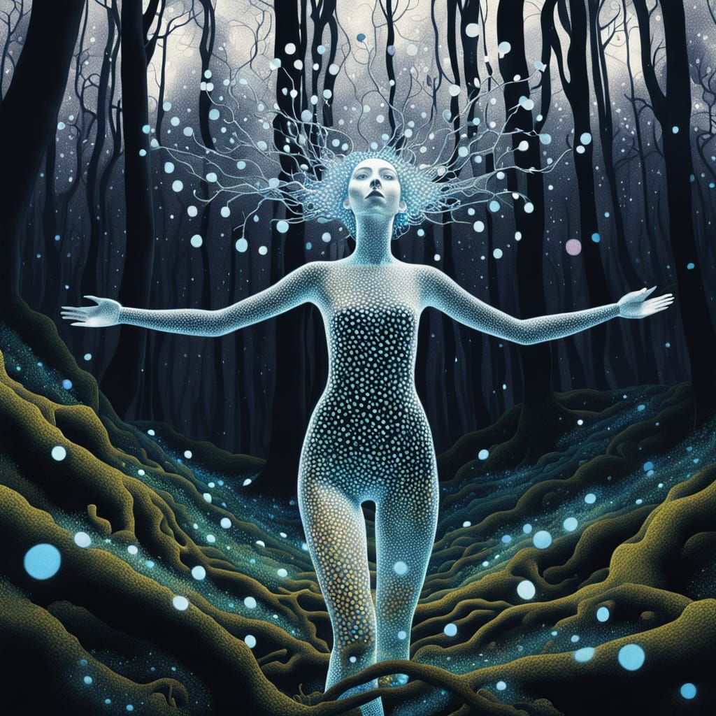 Ethereal Goddess Blooms from Forest Floor in Whimsical Surre...