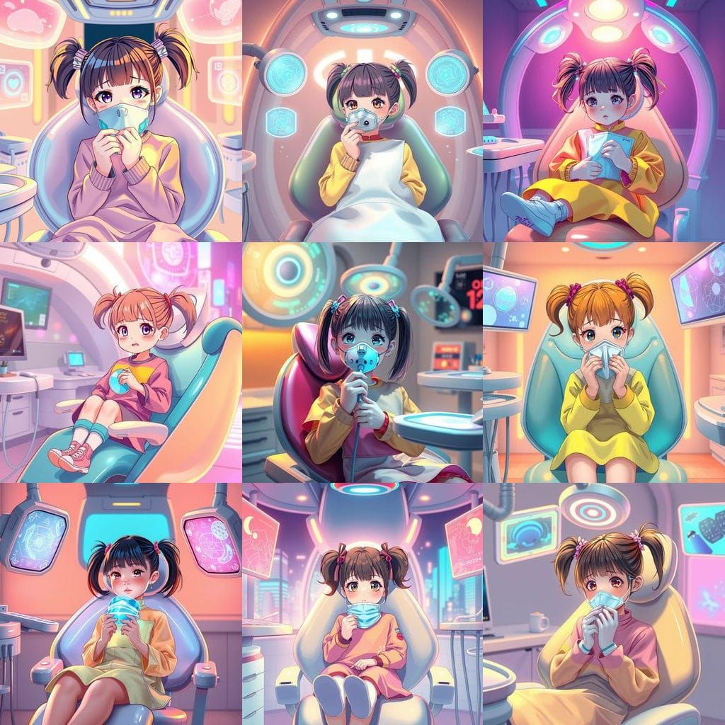 Whimsical Young Girl in Futuristic Dentist Chair