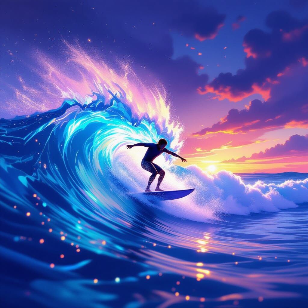 Digital Painting of Surfer on Crystal Waves