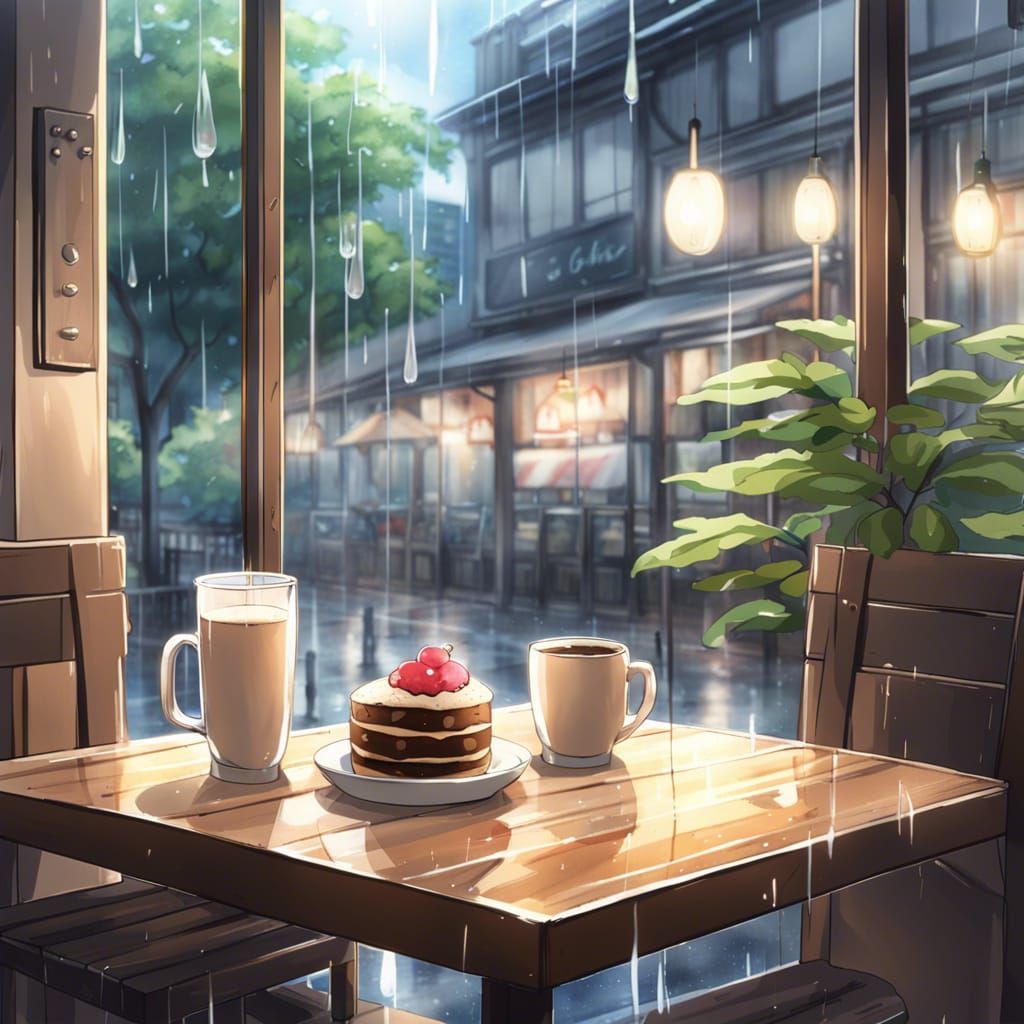 Cafe Ambience with Rain in Anime Style
