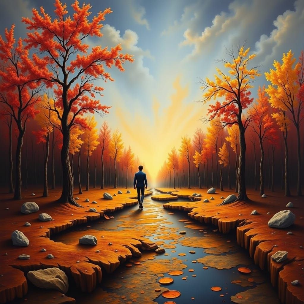 Surreal Autumn Landscape Walk in Dreamy Style