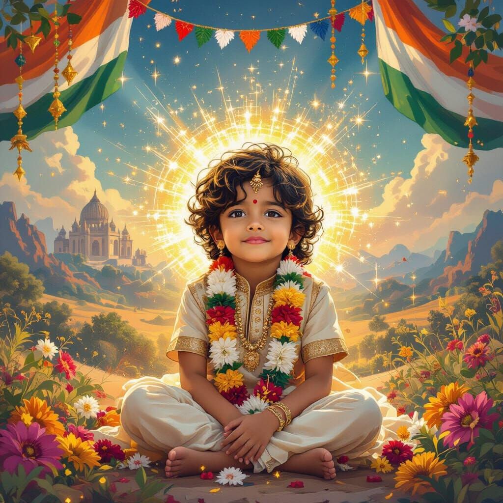 Child Portrait with Indian Landscape in Klimt Style