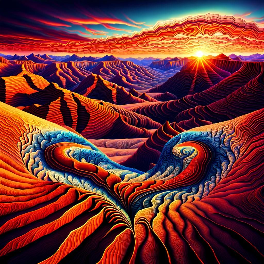 Heart Canyon Sunset: Hyperrealistic Desert Landscape