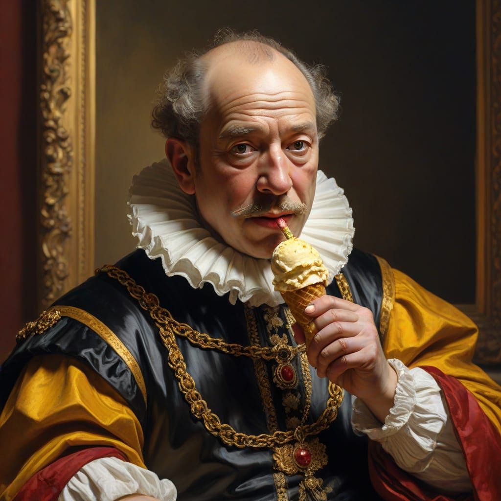 Black Prince Eating Ice Cream in Baroque Style