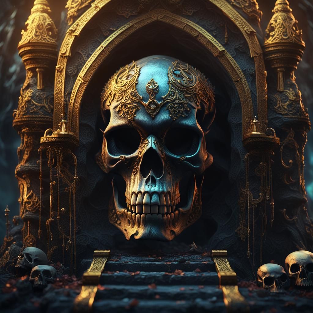 Detailed Mystical Skull in Dark Fantasy Style