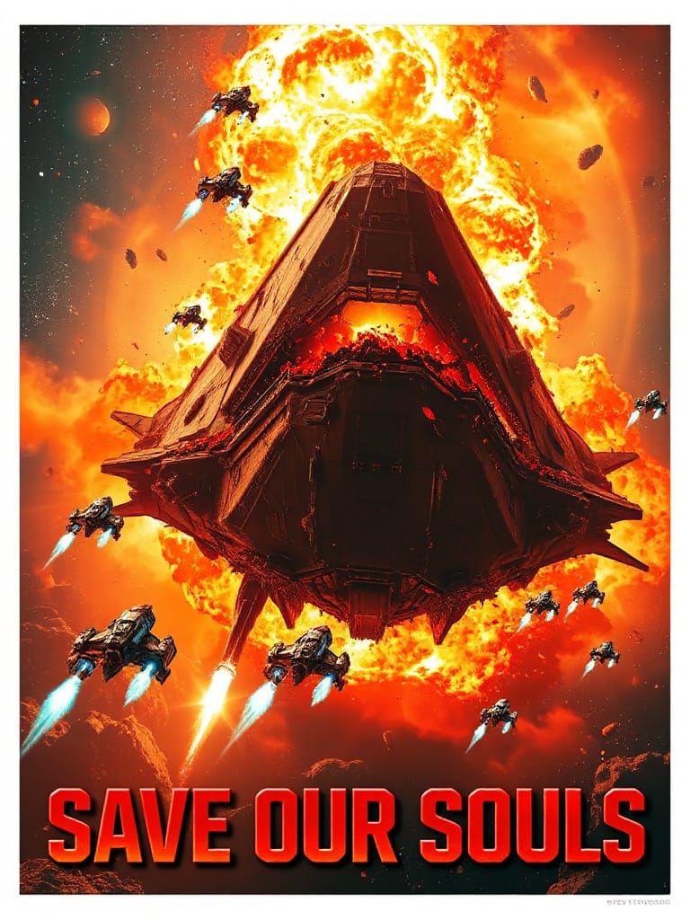 Colossal Starship Disaster in Hyper-Realistic Sci-Fi Poster