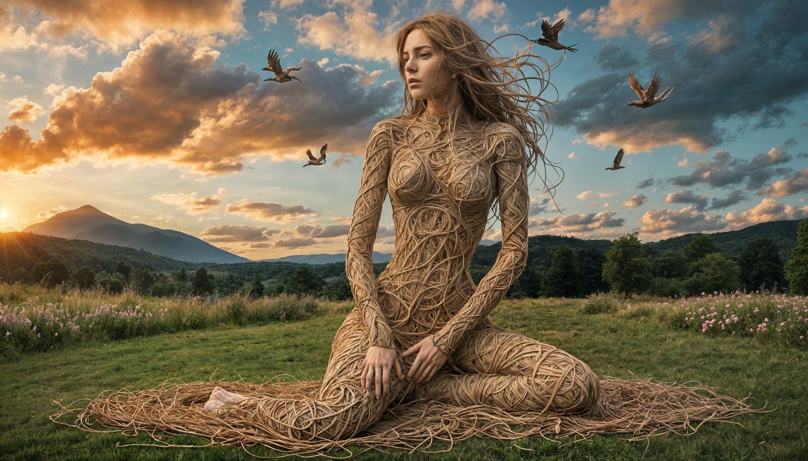 Ephemeral Land Art: Weaving Nature and Feminine Form