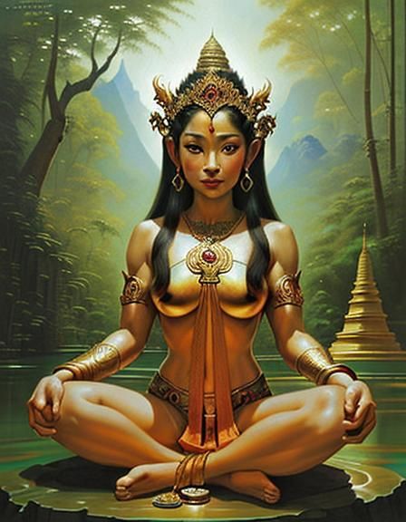 Thai Earth Goddess Oil Painting