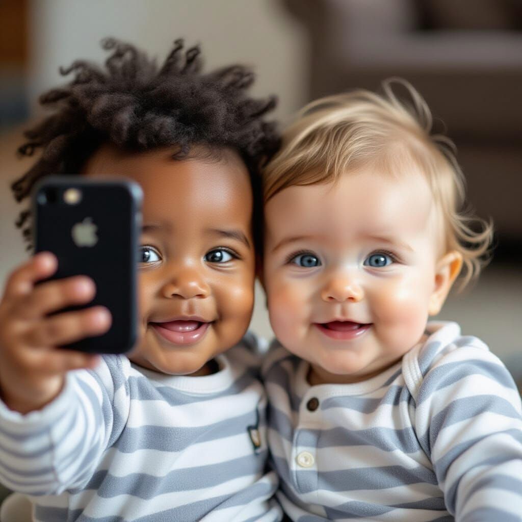 Babies Taking a Selfie in Candid Photo Style