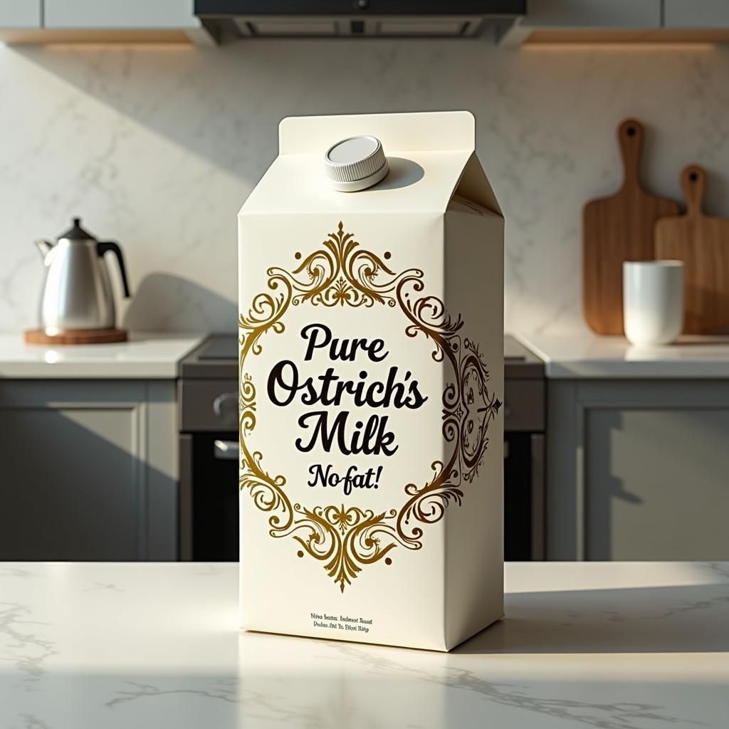 Baroque Ostrich Milk Packaging in Surreal Style