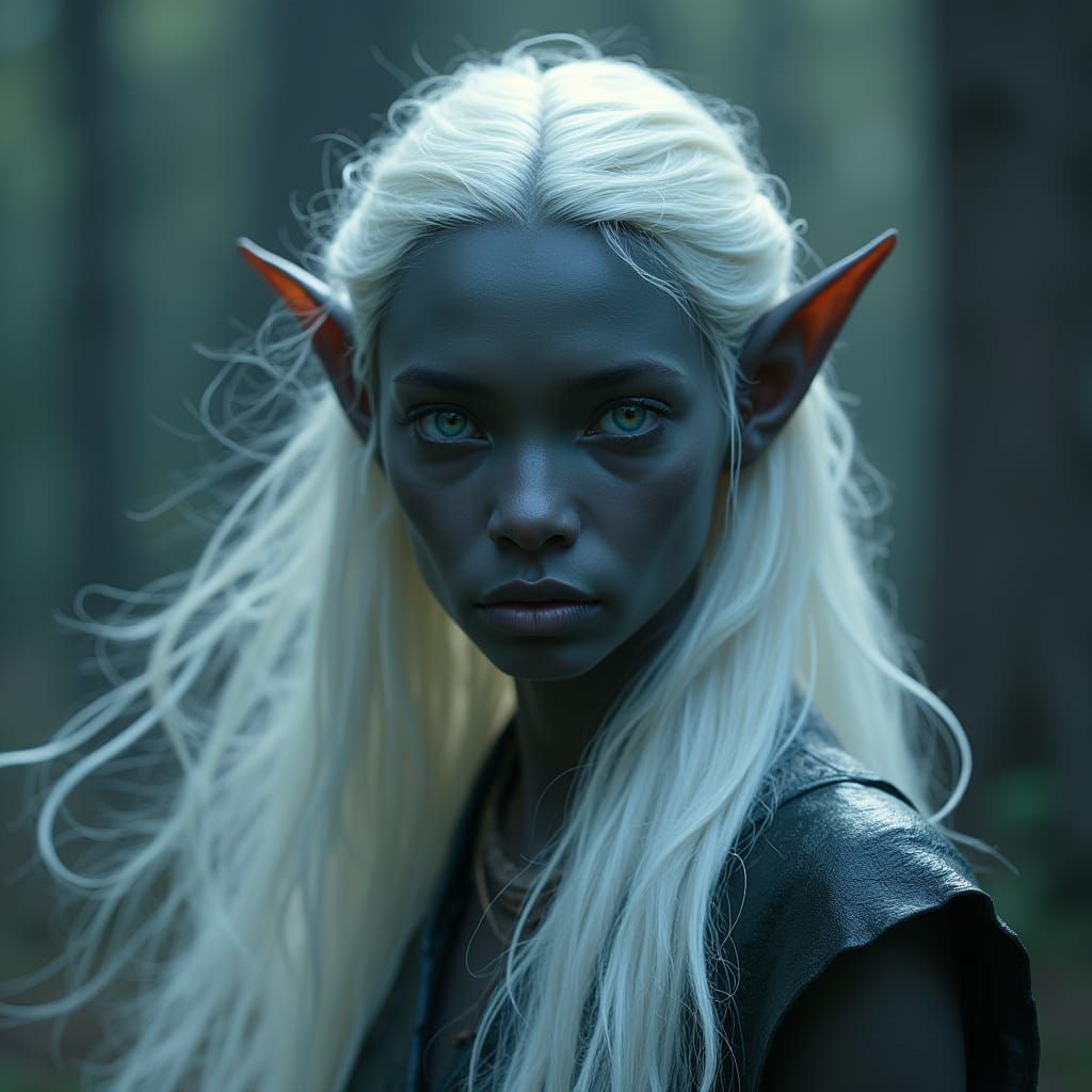Heroic Elf with Blue Eyes and White Hair, Cinematic Film Sti...