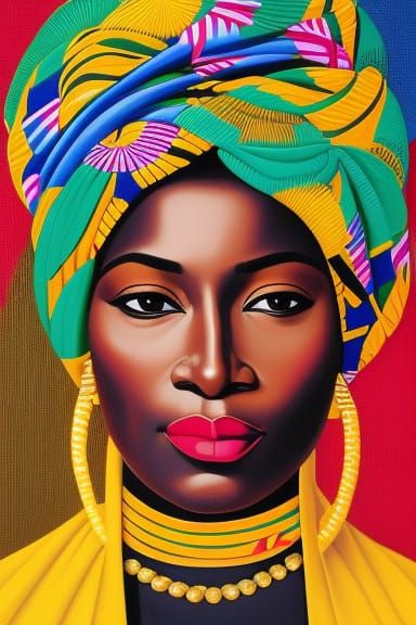 Vibrant Portrait of Woman in African Headwrap