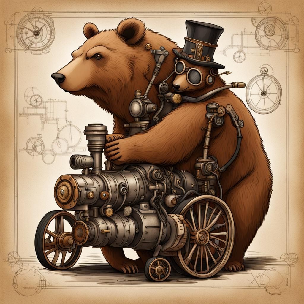 Bear and Capybara Hugging by Steampunk Engine
