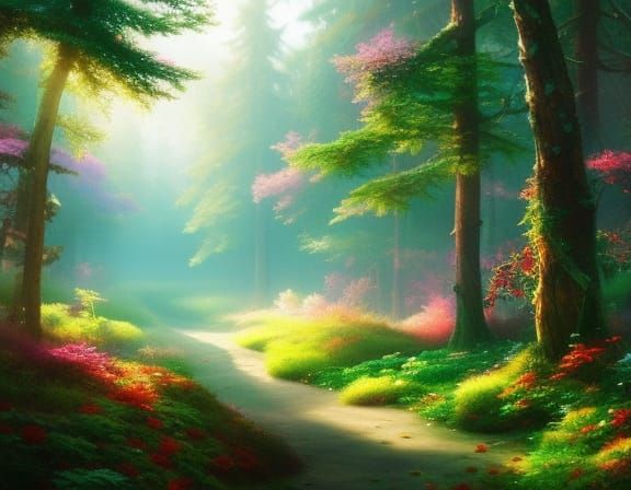 Enchanted Forest with Magic Sparks in Digital Art Style