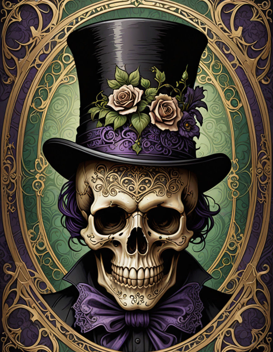 Vintage Gothic Skull in Elegant Top Hat Sticker Design