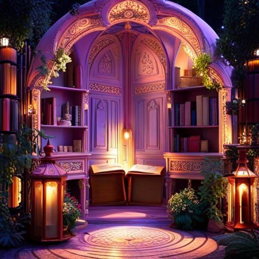Enchanted Fairycore Garden with Bookcases