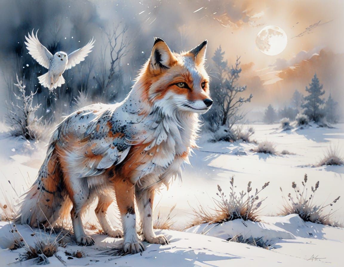 Winter Heath: Fox and Owl in Haenraets Style