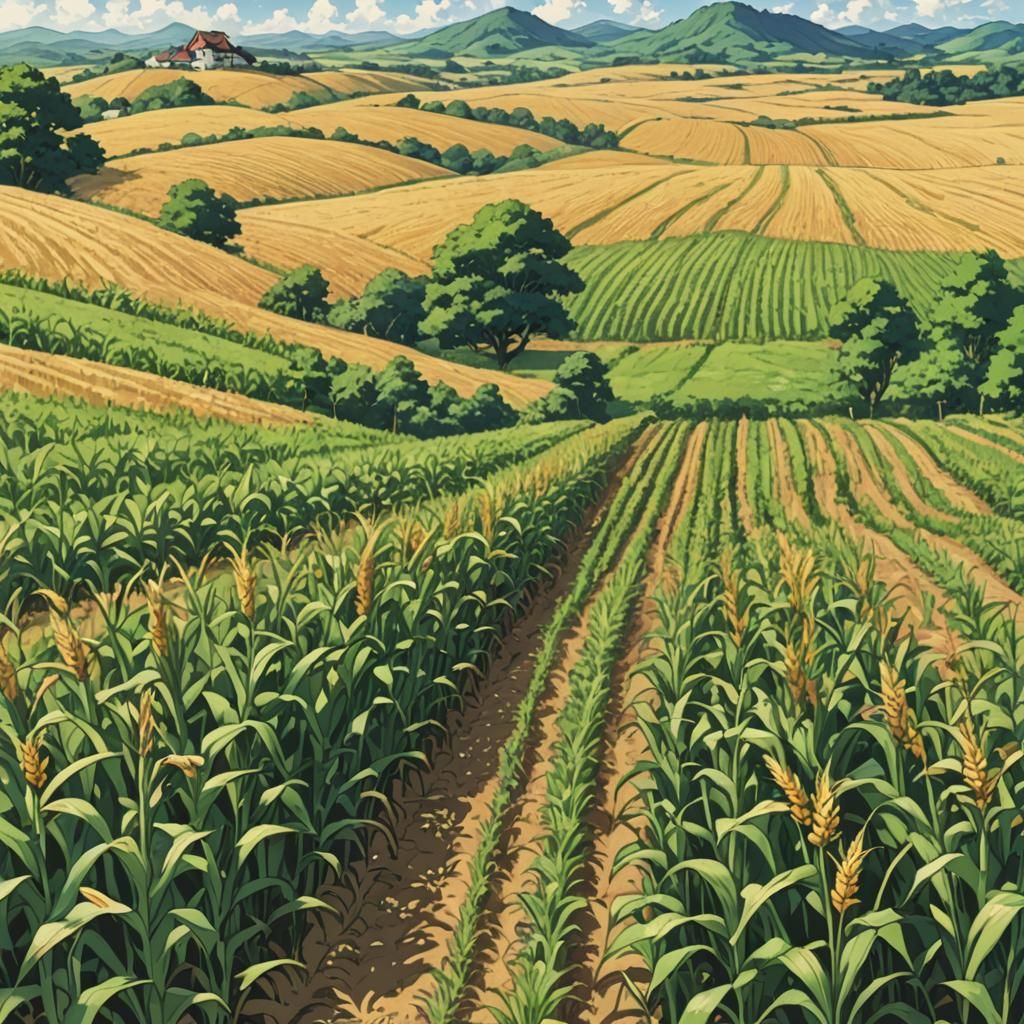 Cornfield Vista in Anime Key Visual Style