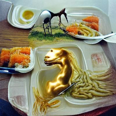 Surreal Golden Horse Devouring Human Figure