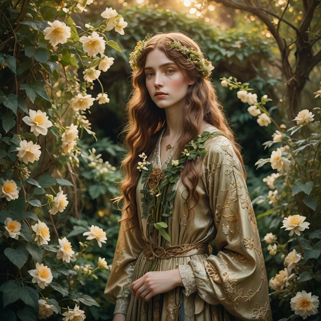 Ethereal Portrait in a Pre-Raphaelite Style
