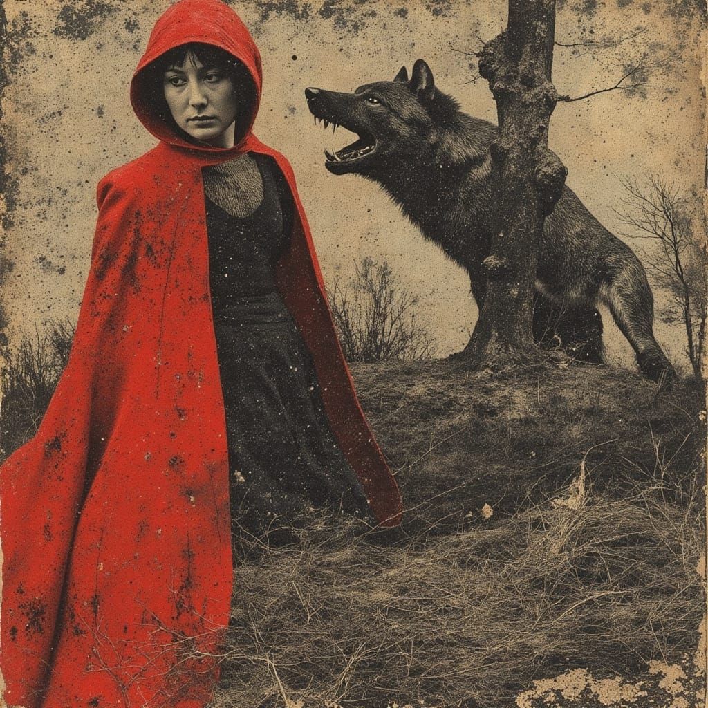 Red Riding Hood and Wolf Surreal Collage