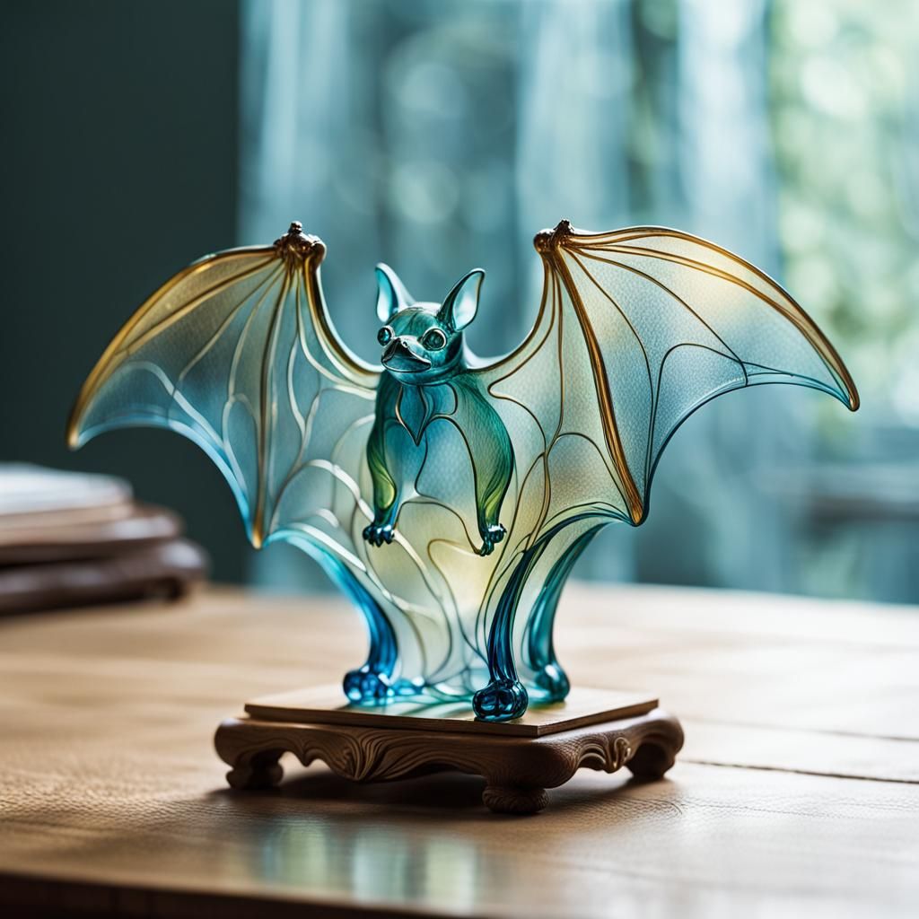 Enameled Glass Bat Figurine in Art Nouveau Style