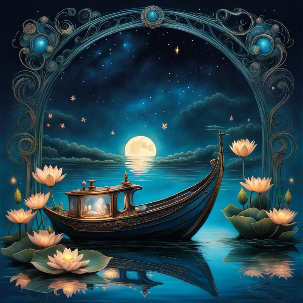 Magical Glass Boat on Moonlit Water