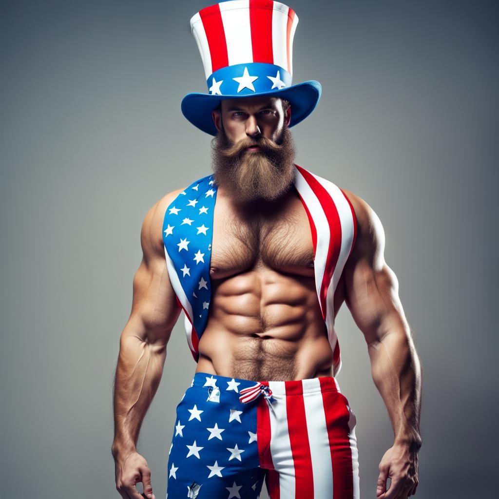 Muscular Uncle Sam in 80s Swim Trunks Ultra HD