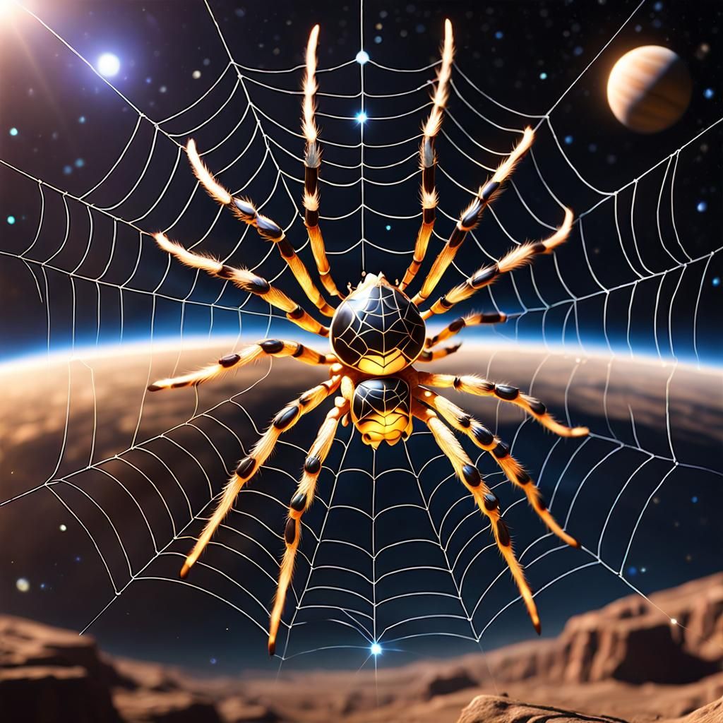 Giant Spider Web Across Space With Golden Spider