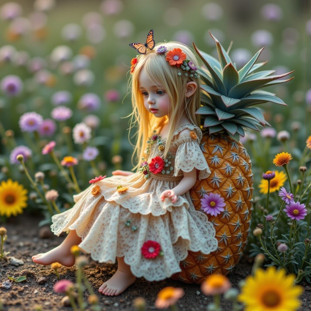 Lilliputian Princess in Glass Pineapple with Volumetric Ligh...