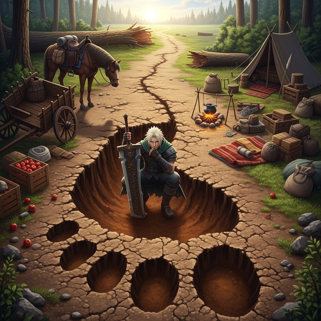 Giant Footprint with Crouching Warrior, Anime Style