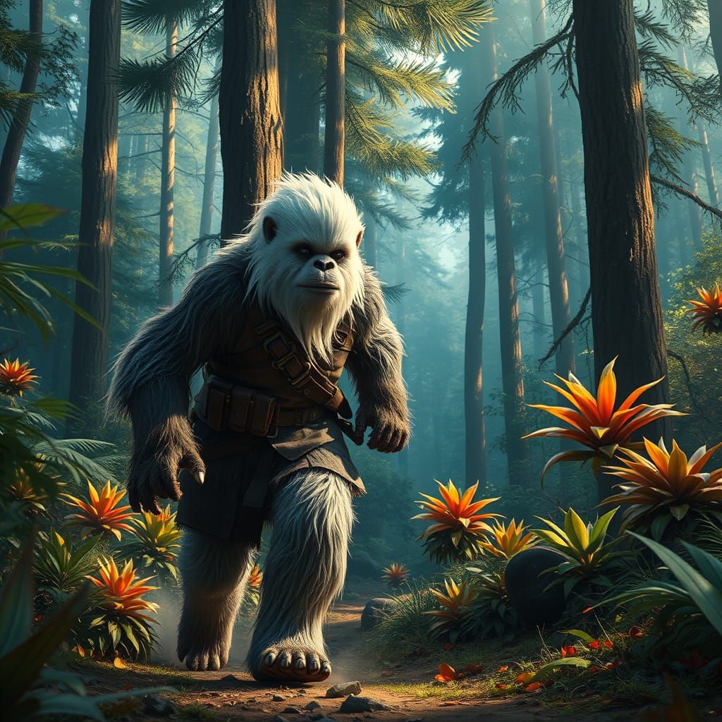 Albino Wookiee Runs Through Vibrant Forest