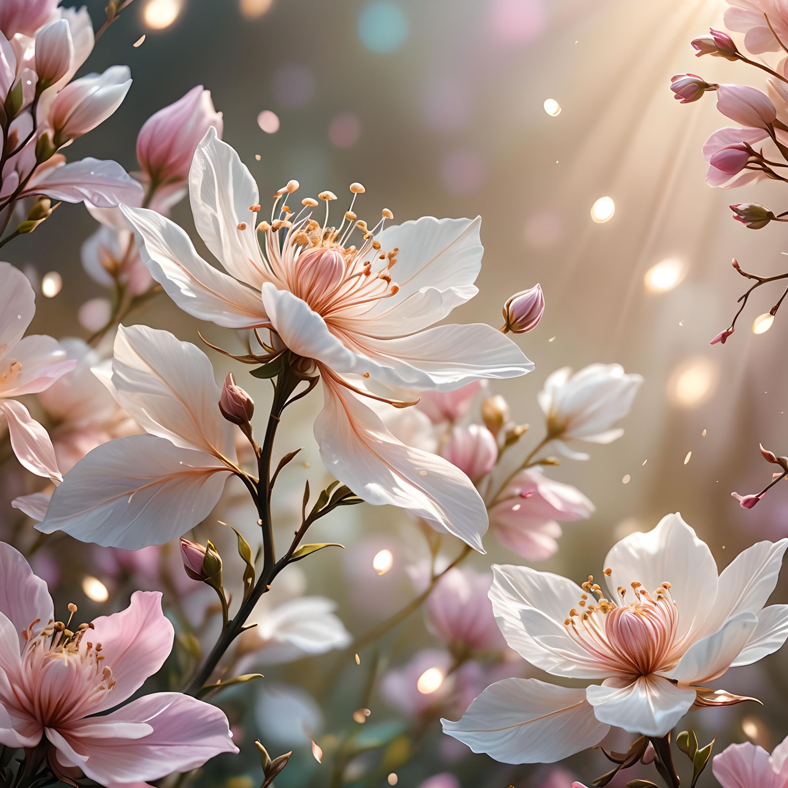 Pink and White Flower in Detailed Matte Painting