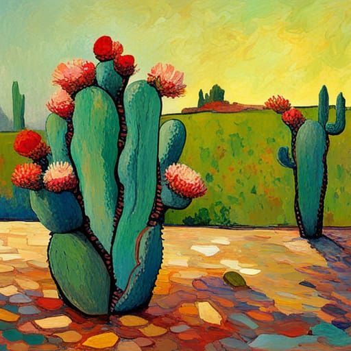 Cactus Flowers in Van Gogh Style