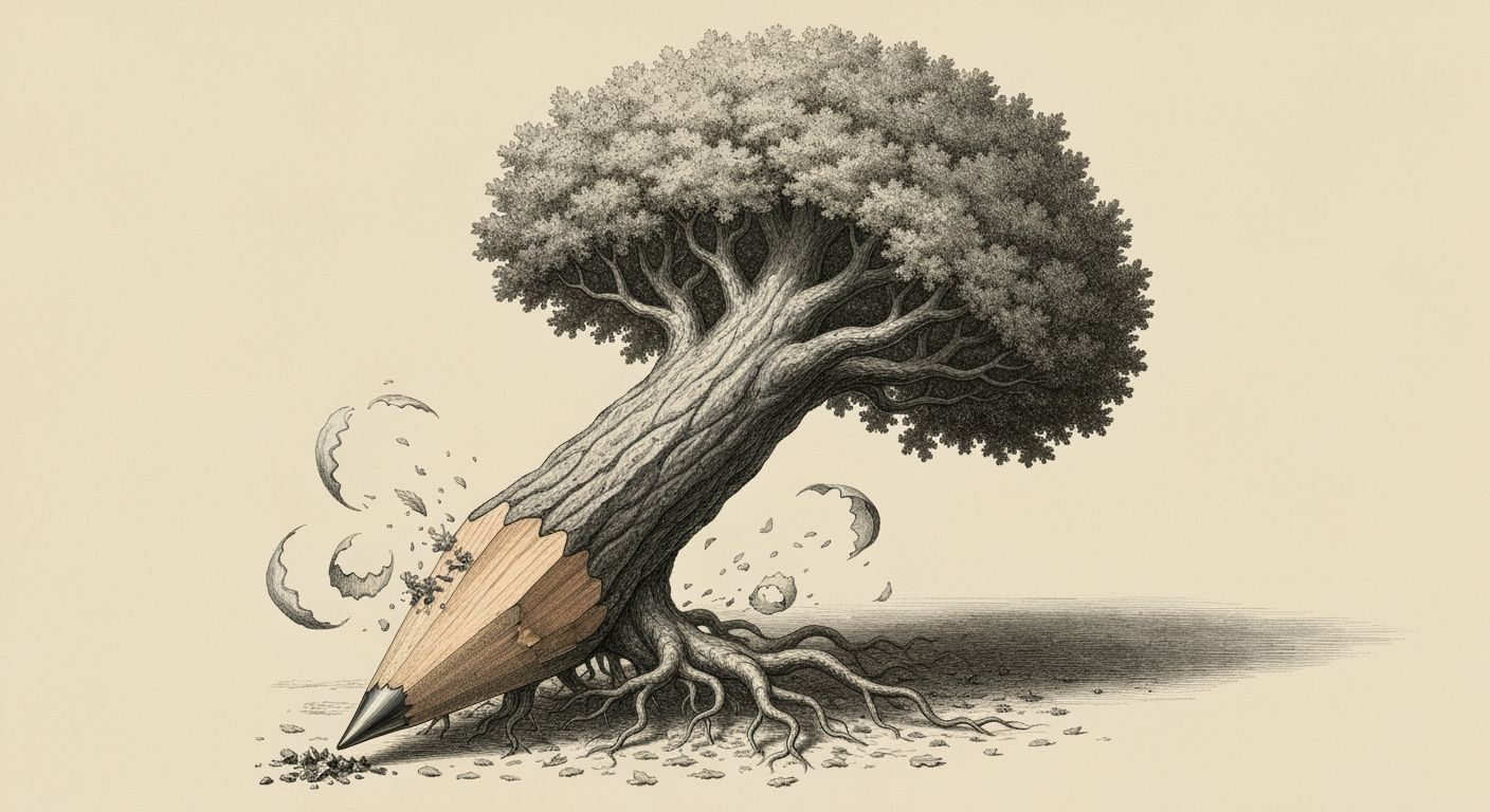 Giant Pencil Becomes Majestic Oak Tree in Classical Illustra...
