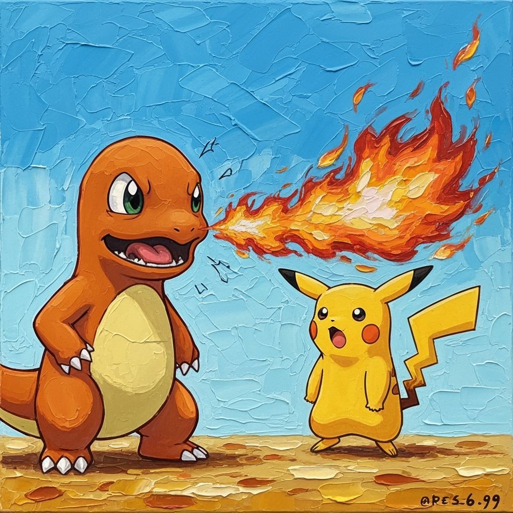 Charmander Sneeze Accidentally Ignites Pikachu in Impasto Oi...