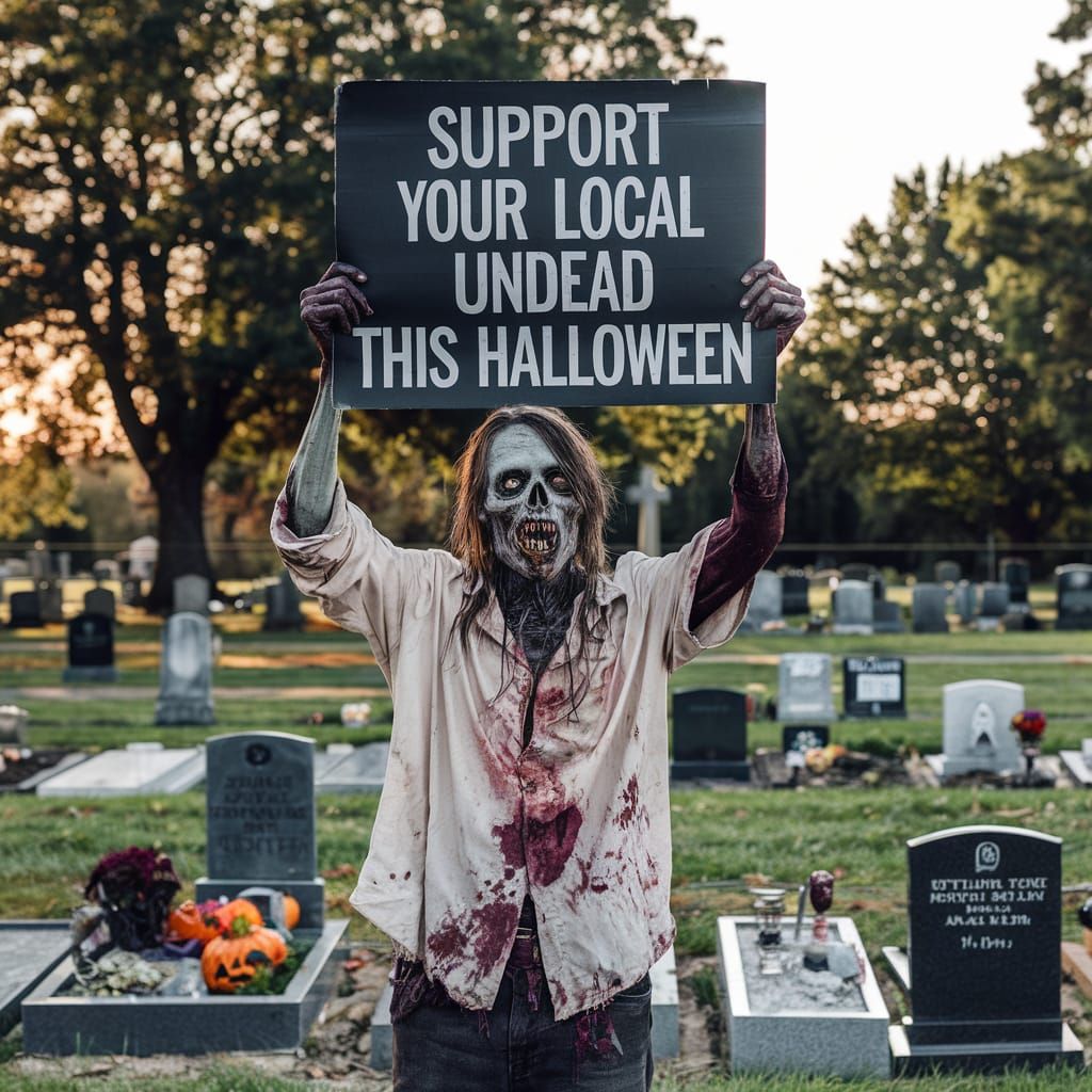 Zombie Halloween Message in Cemetery