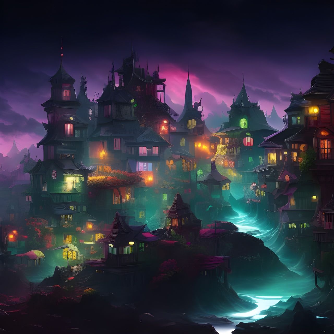 A little fairy town in a dark fantasy world