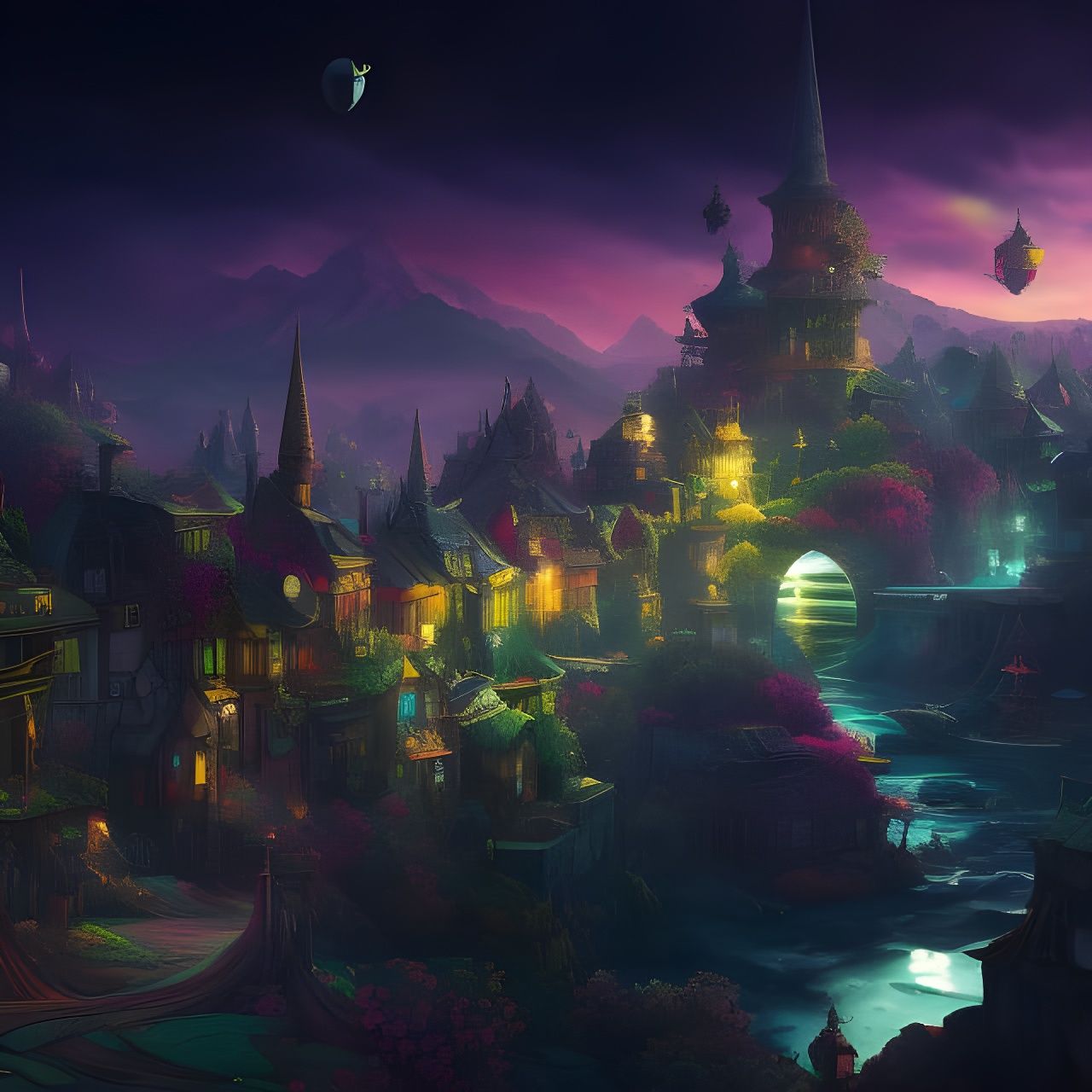 A little fairy town in a dark fantasy world