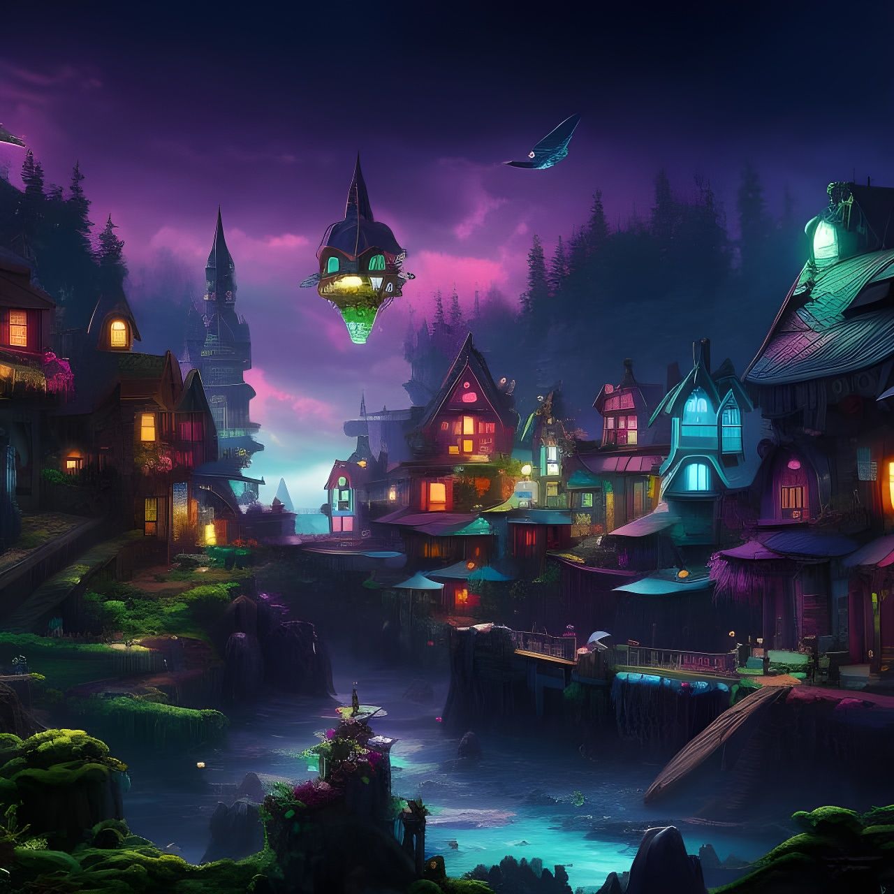 A little fairy town in a dark fantasy world