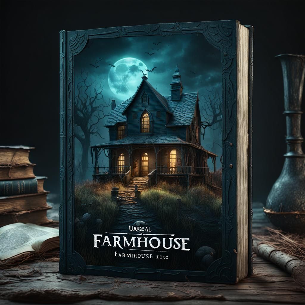 Haunted Book Cover: Dark Farmhouse in Detailed Matte Paintin...