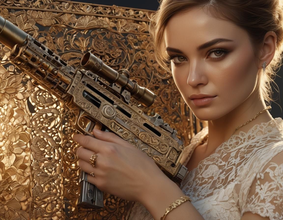 Woman with Machine Gun in Photorealistic Digital Art