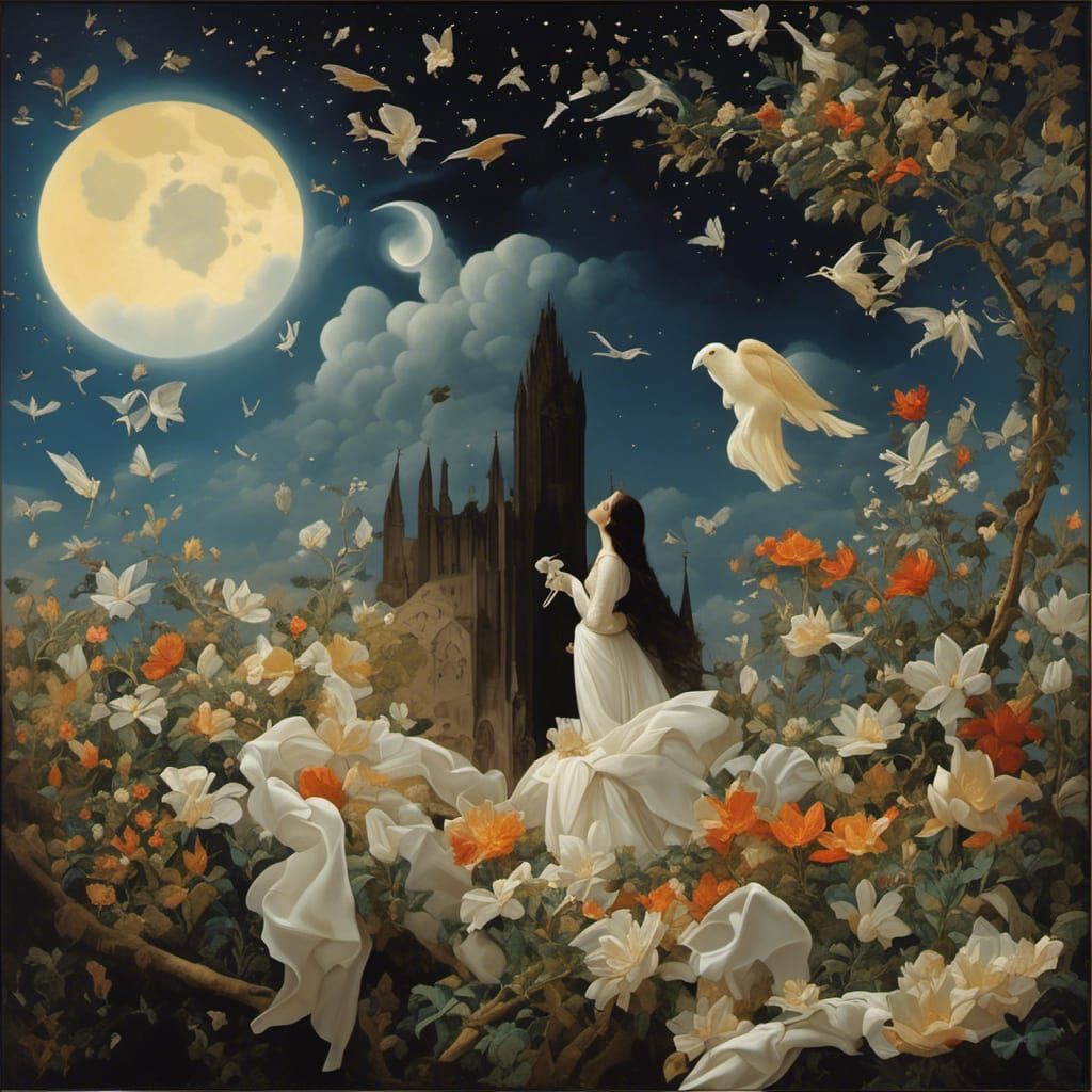 Surreal Bird's Dance in Dark Dreamscape