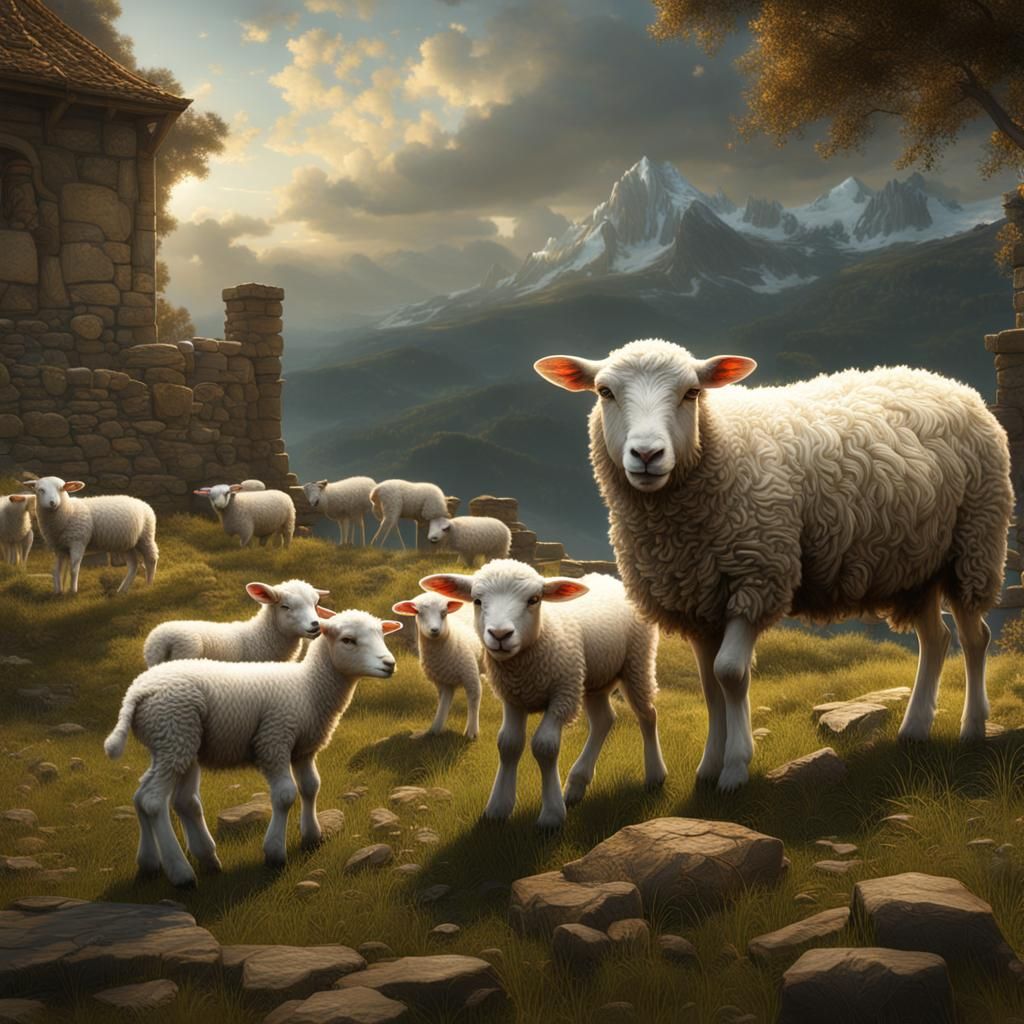White Lamb and Mother in Renaissance Style