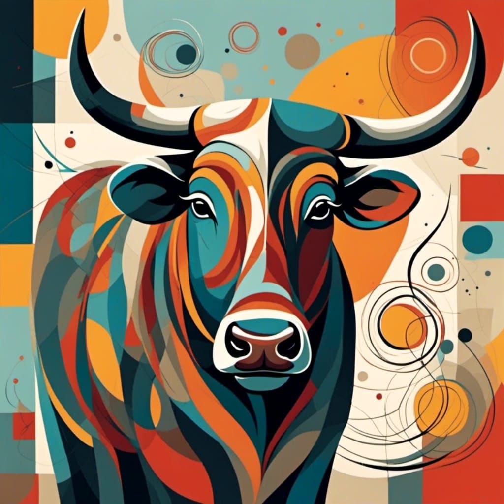 Abstract Bull Illustration with Geometric Shapes