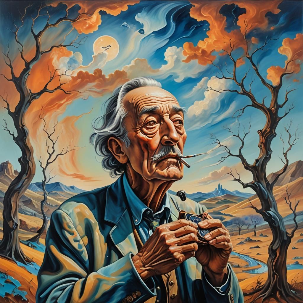 Surreal Old Man Portrait in Dream Landscape