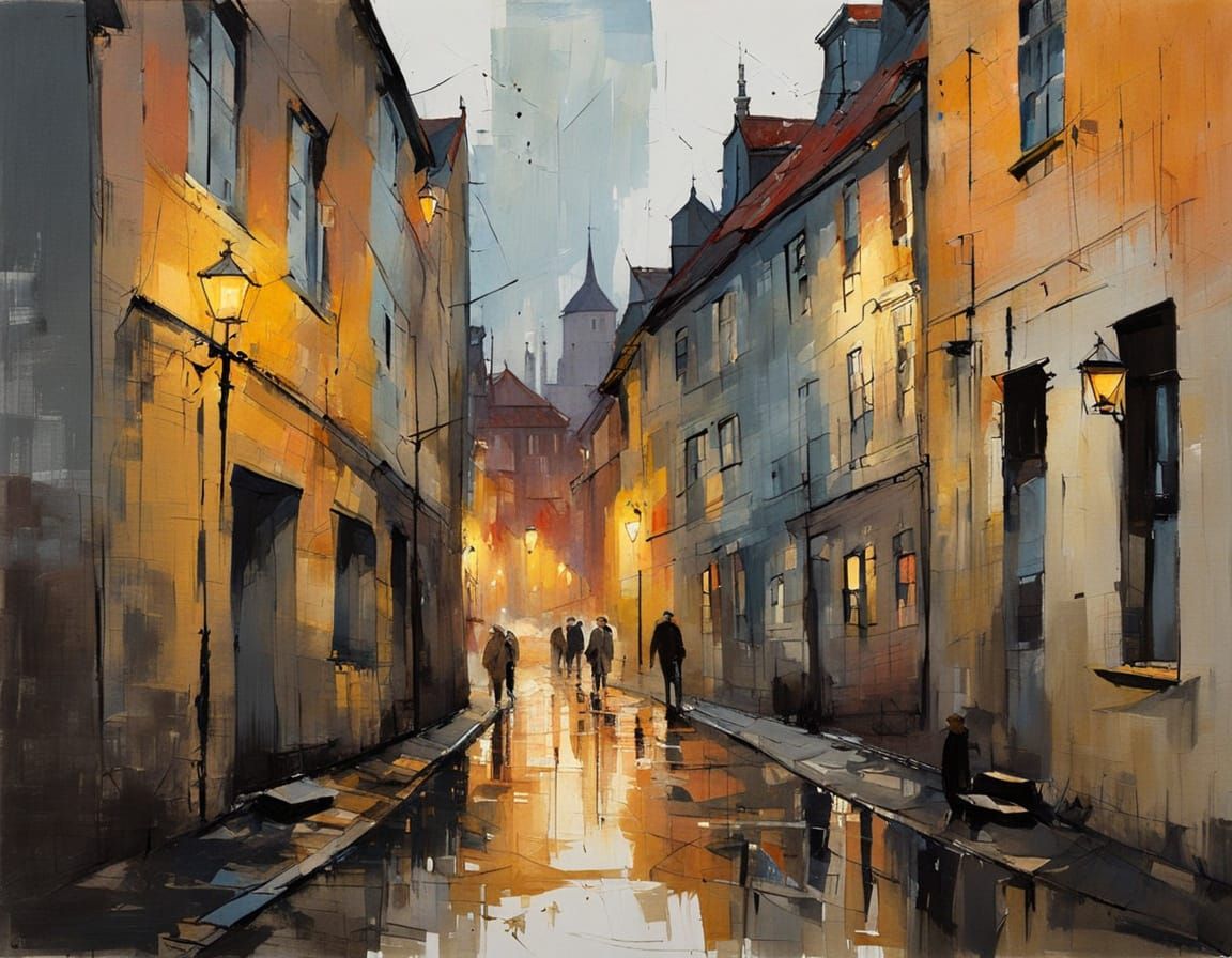 Dramatic Danish Port Town Alleyway at Dusk